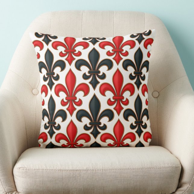 Red Black Baroque Fleur-de-lis Pattern Design  Cushion (Creator Uploaded)