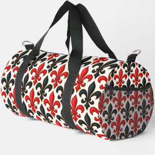 Red Black Baroque Fleur-de-lis Pattern Design Duffle Bag