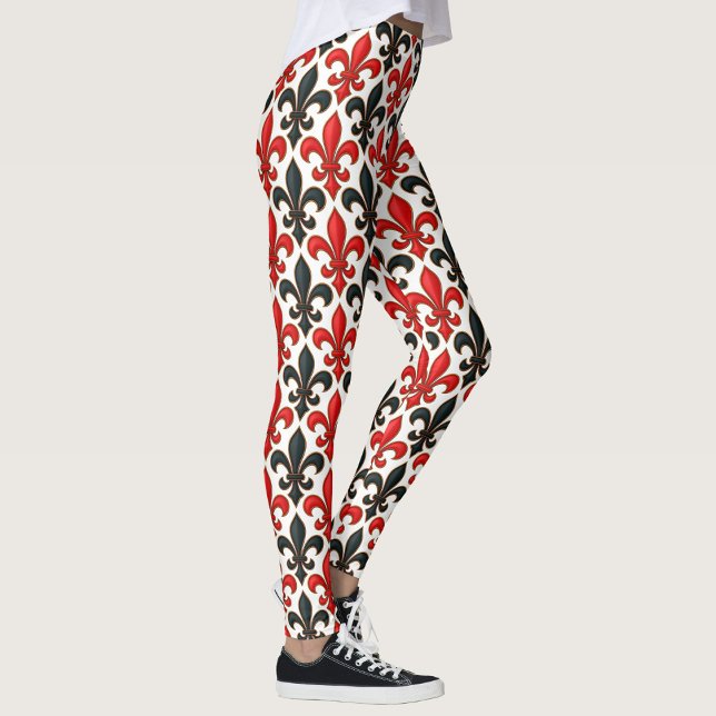 Red Black Baroque Fleur-de-lis Pattern Design  Leggings (Creator Uploaded)