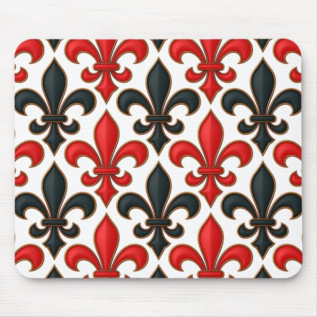Red Black Baroque Fleur-de-lis Pattern Design  Mouse Pad (Front)