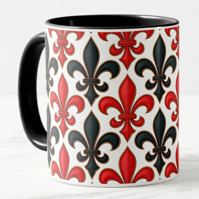 Red Black Baroque Fleur-de-lis Pattern Design  Mug (Creator Uploaded)