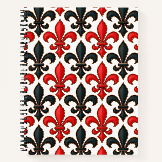 Red Black Baroque Fleur-de-lis Pattern Design  Notebook (Front)