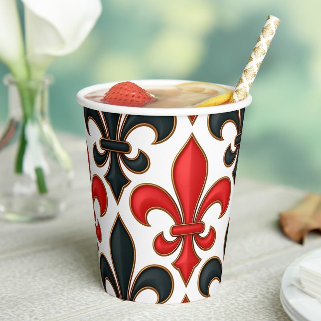 Red Black Baroque Fleur-de-lis Pattern Design  Paper Cups (Creator Uploaded)