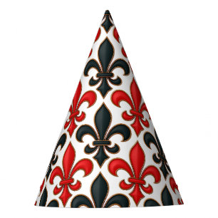 Red Black Baroque Fleur-de-lis Pattern Design Party Hat