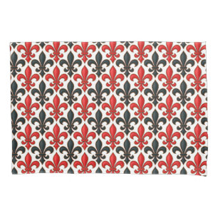 Red Black Baroque Fleur-de-lis Pattern Design Pillowcase
