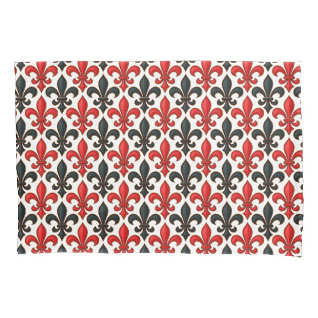 Red Black Baroque Fleur-de-lis Pattern Design  Pillowcase (Front)