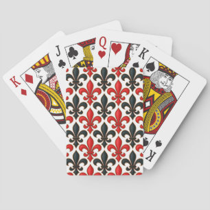 Red Black Baroque Fleur-de-lis Pattern Design  Playing Cards