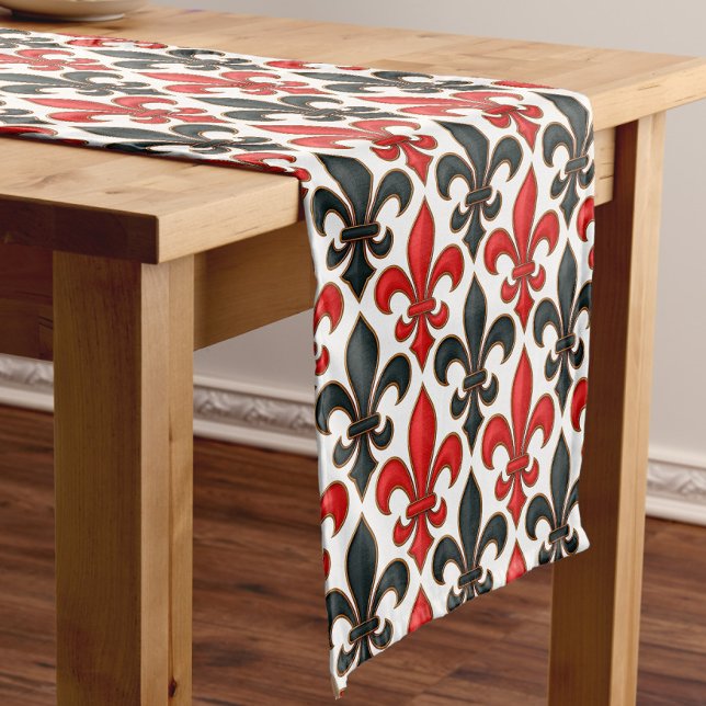Red Black Baroque Fleur-de-lis Pattern Design  Short Table Runner (Creator Uploaded)