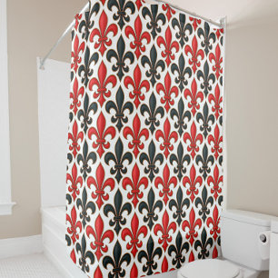 Red Black Baroque Fleur-de-lis Pattern Design Shower Curtain