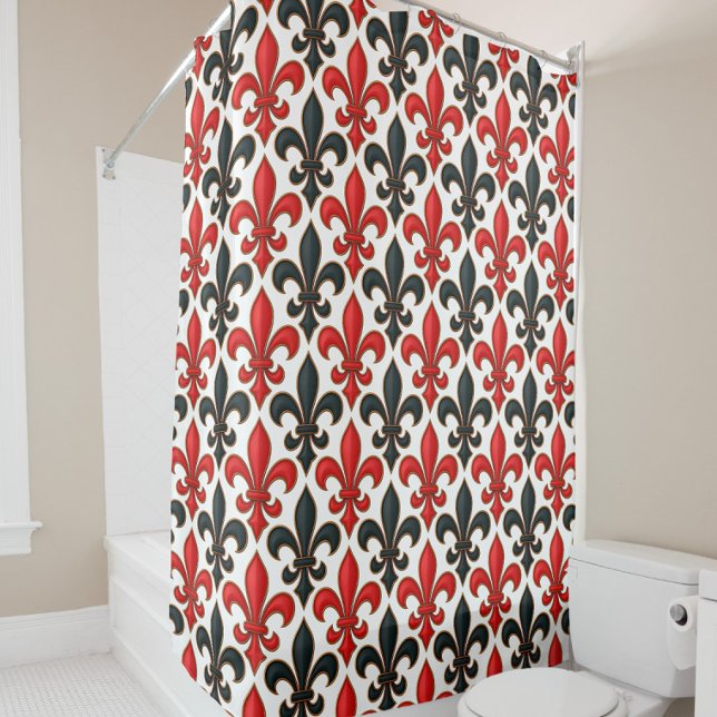 Red Black Baroque Fleur-de-lis Pattern Design  Shower Curtain (Creator Uploaded)