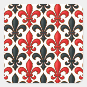 Red Black Baroque Fleur-de-lis Pattern Design  Square Sticker