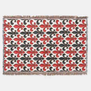 Red Black Baroque Fleur-de-lis Pattern Design Throw Blanket