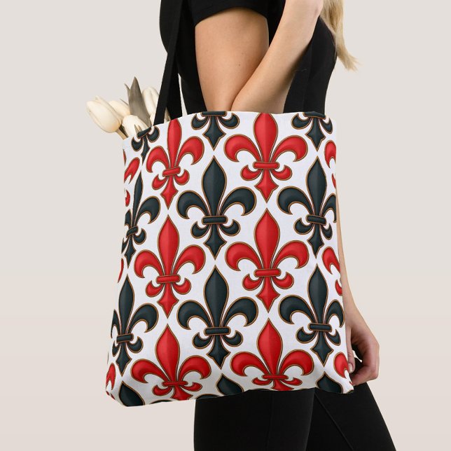 Red Black Baroque Fleur-de-lis Pattern Design  Tote Bag (Creator Uploaded)