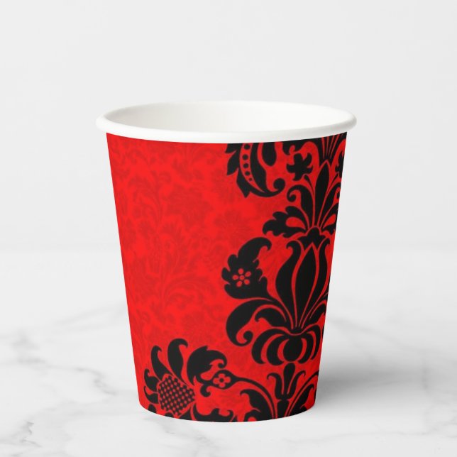 red & black baroque pattern paper party cup (Front)
