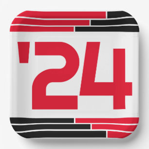 Red & Black Bars Class of '24 Graduate Paper Plate