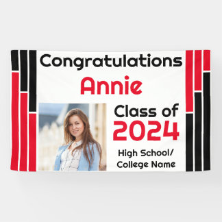 Red & Black Bars One Photo Graduation Banner