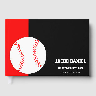 Red Black Baseball Bar Mitzvah Guest Book