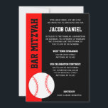 Red Black Baseball Bar Mitzvah Invitation<br><div class="desc">Modern red and black baseball themed Bar Mitzvah invitations. Easily personalise for your event.</div>