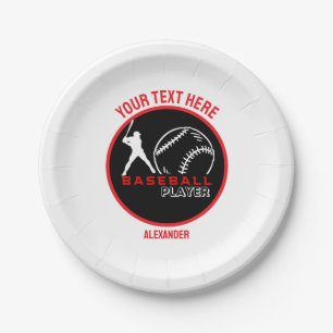 Red Black Baseball Girl Boy Birthday Party Paper Plate