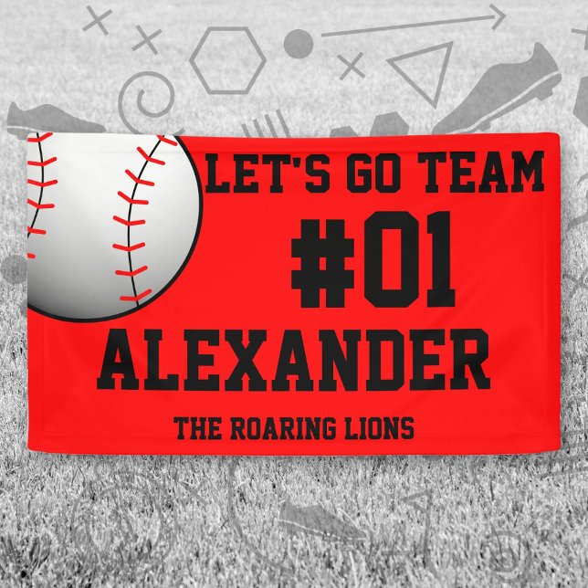 Red Black Baseball Team Banner (Red and Black Baseball Let's Go Team Banner. Celebrate your high school or college athlete.)