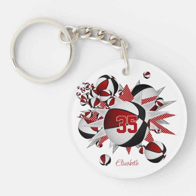 red black basketball blowout girls jersey number key ring (Front)