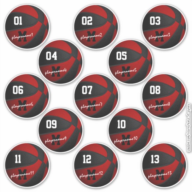 red black basketball custom 13 players names (Front)