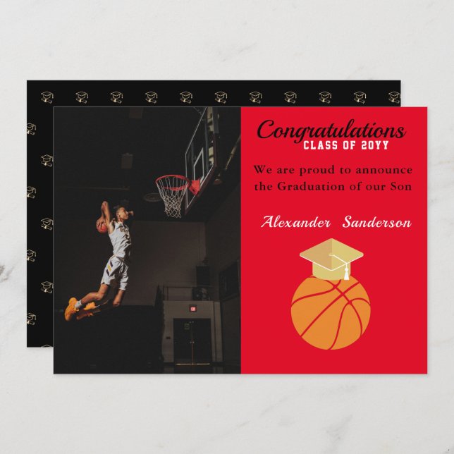 Red Black Basketball graduation Announcement (Front/Back)