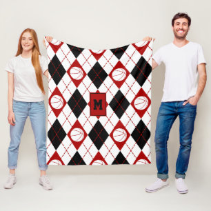 red black basketball team colours argyle fleece blanket