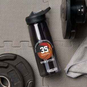 Red black basketball team colours club name  water bottle