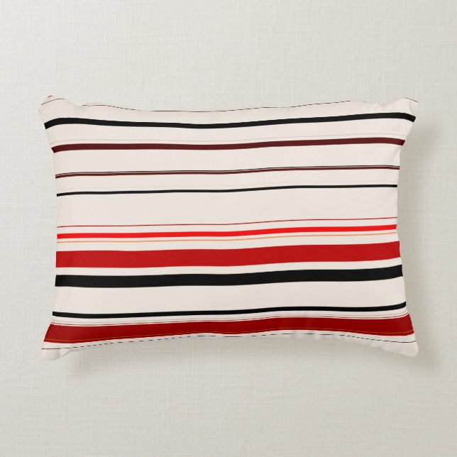 Red Black Beige Brown Stripes Decorative Cushion (Front)