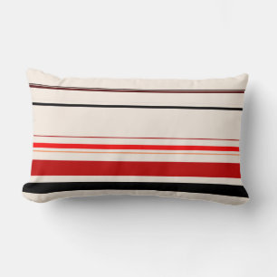 Red Black Beige Brown Stripes Lumbar Cushion