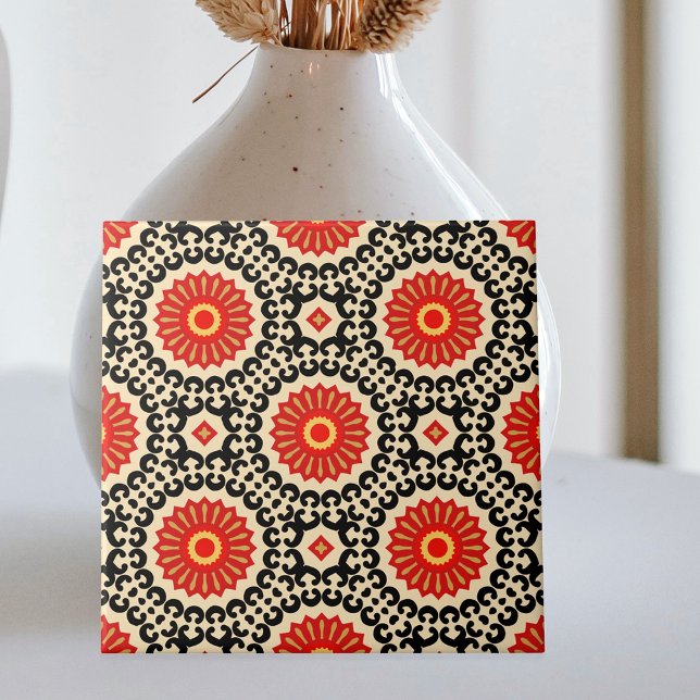 Red Black Beige Oriental Moroccan Mosaic Pattern Ceramic Tile (Creator Uploaded)