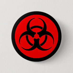 Red & Black Biohazard Symbol Button