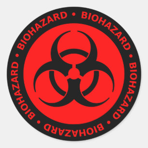 Red & Black Biohazard Symbol Sticker w/ Text