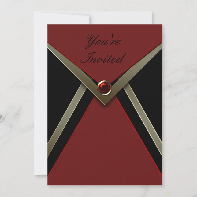 Red Black Birthday Party Invitation Template (Front)