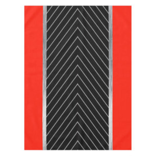 Red, black, black and white pinstripe tablecloth