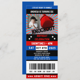 Red black Blue Boxing Ticket Birthday Photo Invitation