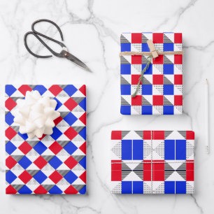 Red & black & blue Modern geometric pattern unique Wrapping Paper Sheet