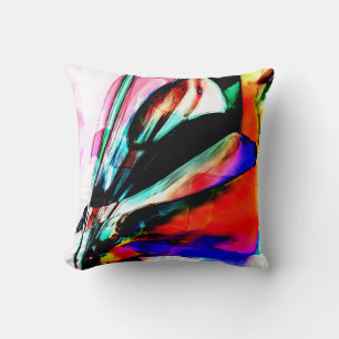 Red, Black, Blue Surrealistic Flower Cushion