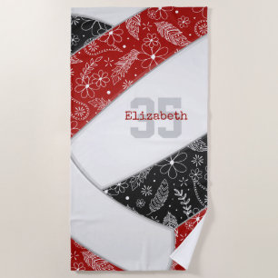 red black boho floral paisley girls volleyball beach towel