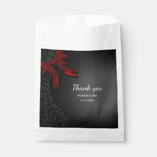 Red Black Bow wedding sparkling moody Favour Bag