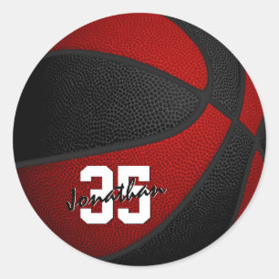 red black boys girls basketball team colours classic round sticker