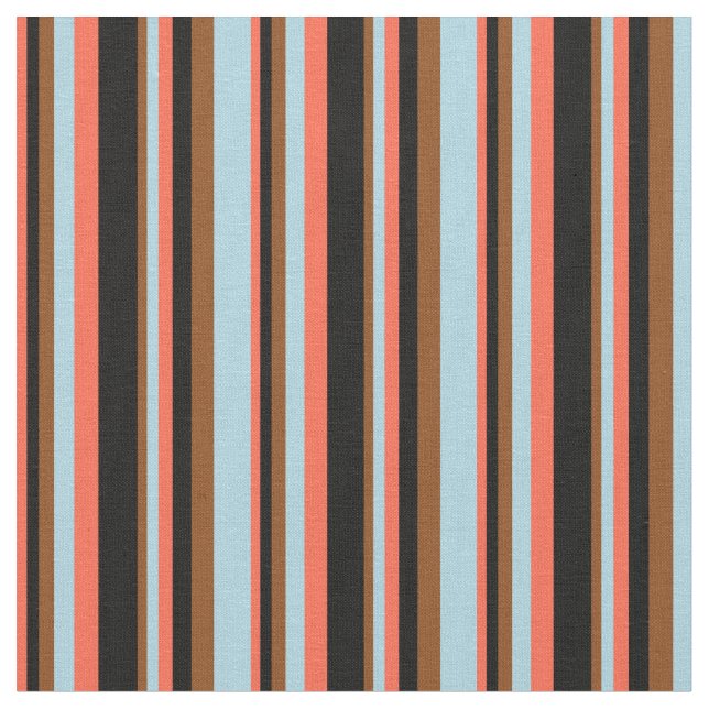 Red, Black, Brown, and Light Blue Pattern Fabric (Close Up)
