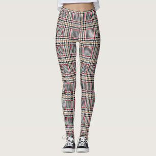 Red Black Brown Houndstooth Glen Check Pattern Leggings