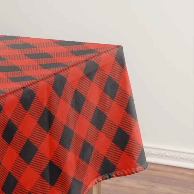 Red Black Buffalo Check Christmas Tablecloth (In Situ)