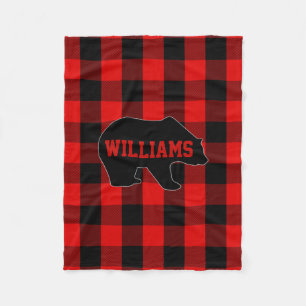 Red Black Buffalo Check Lumberjack Bear Monogram Fleece Blanket