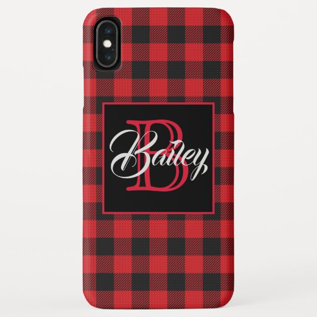 Red & Black Buffalo Check Personalised iPhone Case (Back)