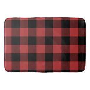 Red Black Buffalo Check Plaid Bath Mat