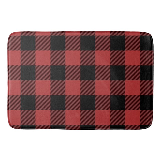 Red Black Buffalo Check Plaid Bath Mat (Front)