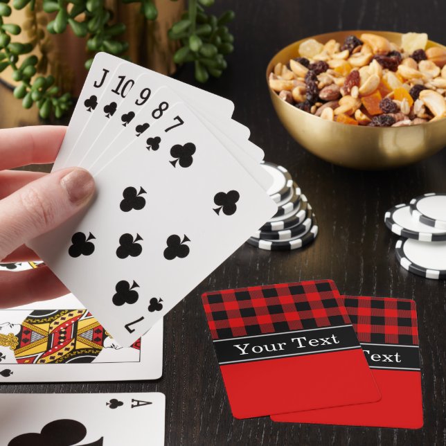 Red Black Buffalo Check Plaid CBN Monogram Playing Cards (In Situ)